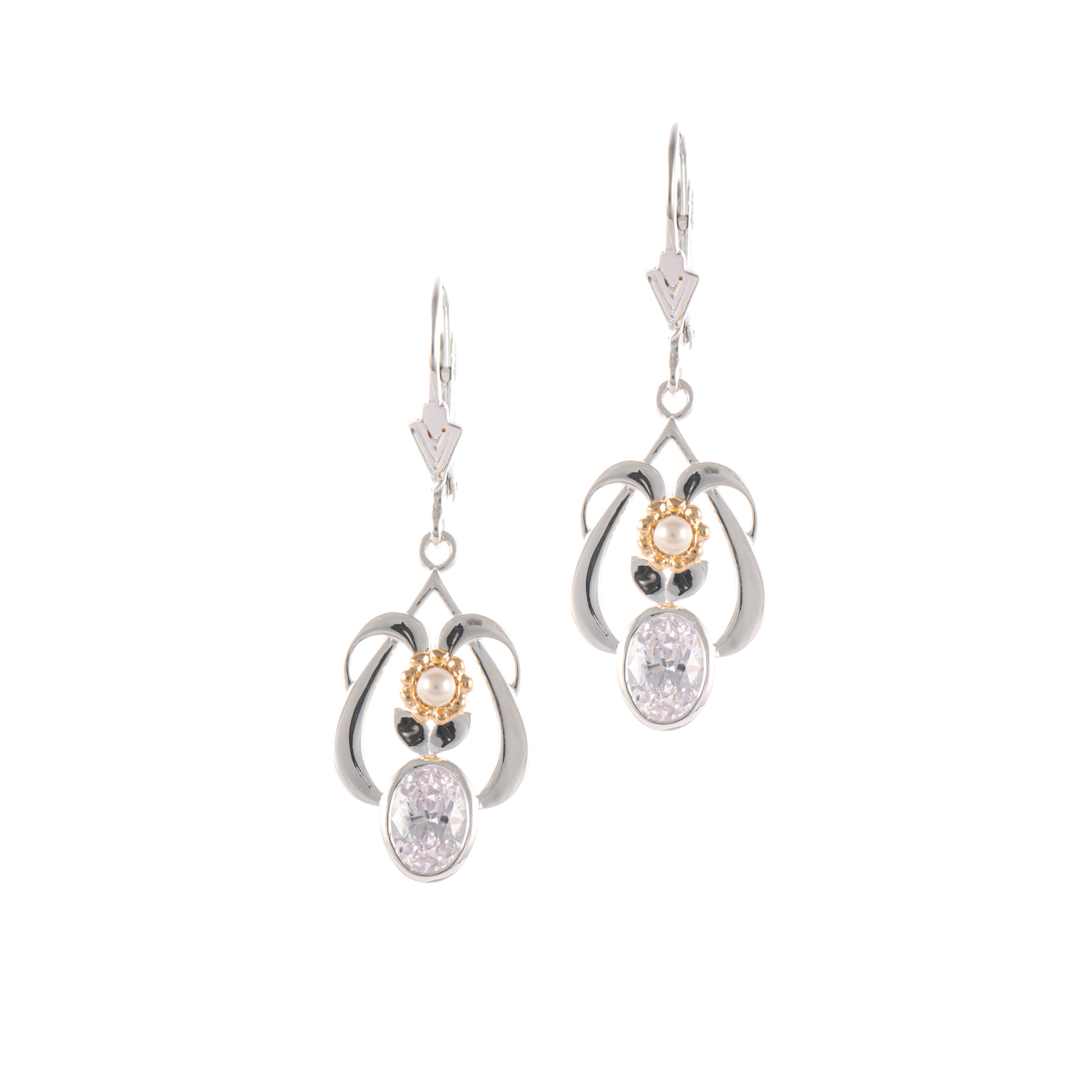 Ohrringe 925 Silber teilvergoldet Zirkonia weiss