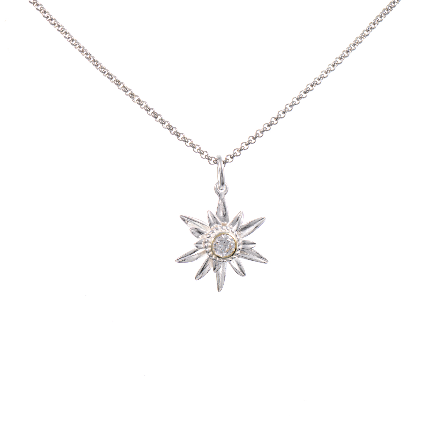 Anhänger Edelweiss mit Kette 925 Silber Zirkonia