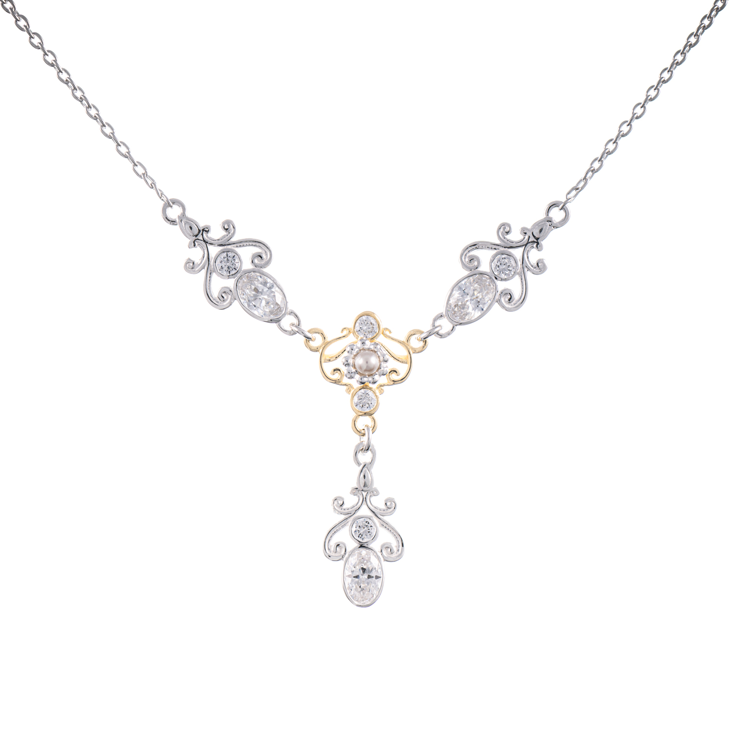 Collier 925 Silber teilvergoldet Zirkonia weiss