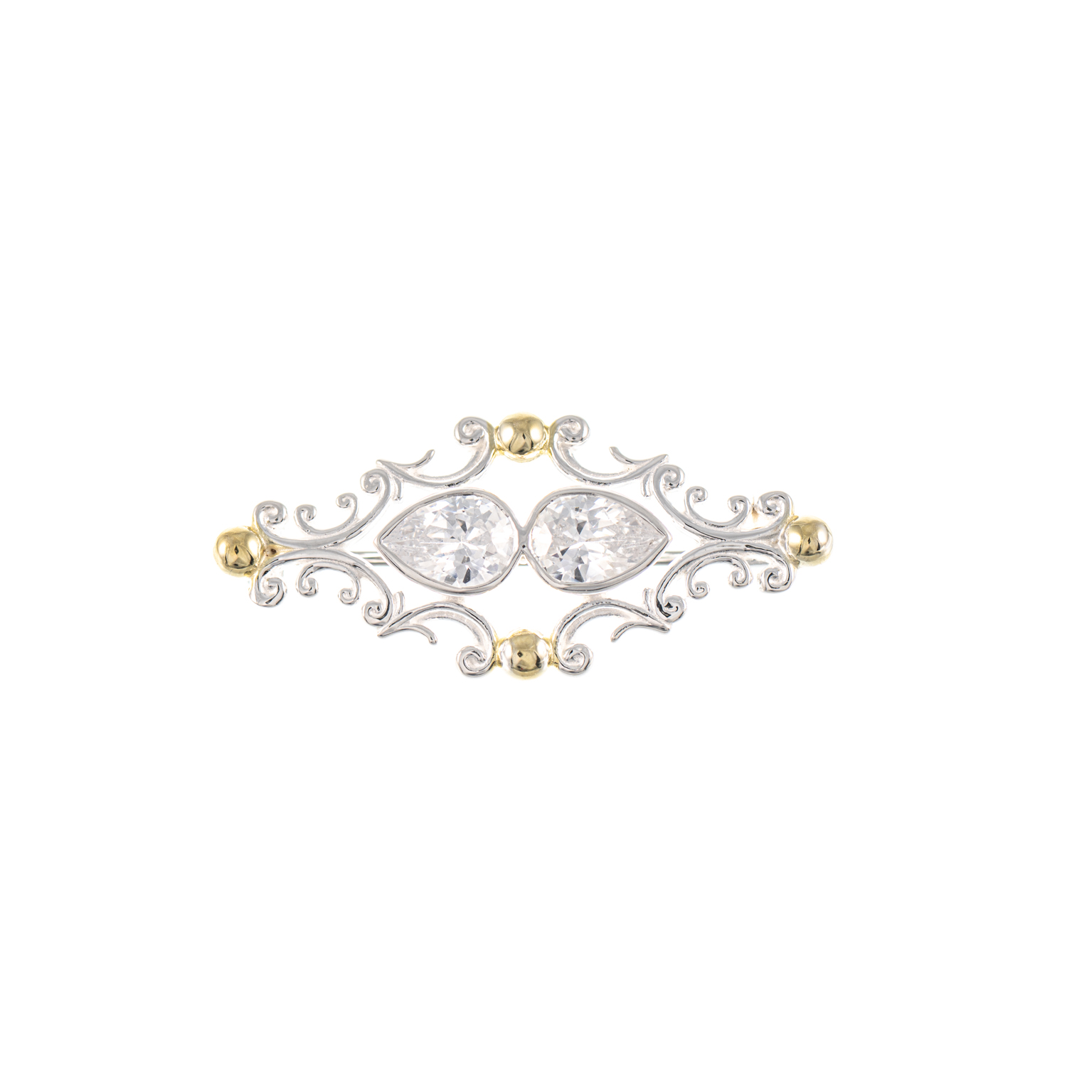 Brosche 925 Silber teilvergoldet Zirkonia